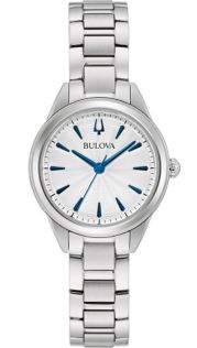 Bulova Sutton naistekäekell hõbedase valge sihverplaadi ja siniste tunnimarkeritega | 96L285