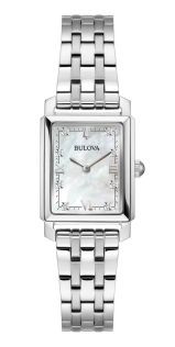 Elegant ristkülikukujuline naistekäekell Bulovalt pärlmutterkella ja teemantidega terases - Sutton Collection | 96P244