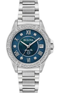 Bulova Marine Star naistekäekell sinise pärlmutter sihverplaadi ja ehtsate teemantidega | 96R215