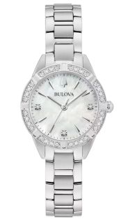 Elegant naistekäekell Bulova, millel on pärlmutter sihverplaat ja 19 teemanti roostevabast terasest - Sutton Collection | 96R253