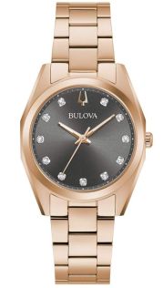 Bulova Surveyor naistekäekell halli sihverplaadi, ehtsate teemantide ja roosakuldse teraskorpusega | 97P156