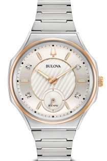 Bulova CURV naistekäekell hõbedase sihverplaadi, teemantide ja kahevärvilise kellakorpusega | 98P182