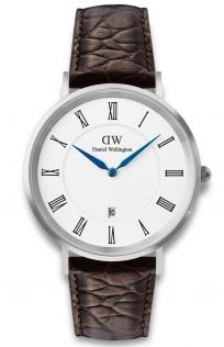 Daniel Wellington Classic Roman Numerals Date Dark Brown Croc Belly Silver DW00100911