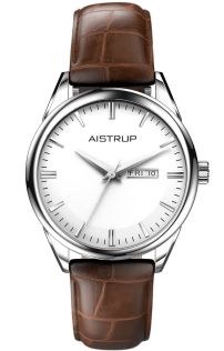Klassikaline meeste käekell valge sihverplaadiga, kuupäeva- ja nädalapäeva näidik ning pruun nahkrihm Aistrup Classic 78 kollektsioonist | AIW7801