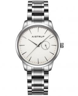 Elegant meeste käekell valge sihverplaadiga, kuupäeva kuvamine ja minimalistliku disainiga roostevabast terasest rihm | Aistrup Rounded Elegance AIW8201