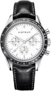 Aistrup AIW8703 Classic Sapphire Chronograph meeste käekell valge sihverplaadi ja musta nahkrihmaga | AIW8703