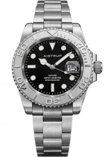 Aistrup meeste käekell musta sihverplaadi, pöörleva raami ja terasrihmaga | AIW8801