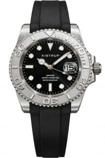 Aistrup sportlik meeste käekell musta sihverplaadiga, hõbedase pööratava raami ja musta kummirihmaga | AIW8802