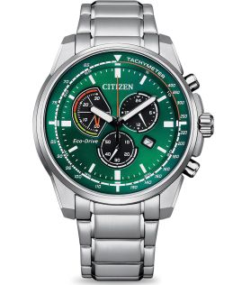 Citizen Eco-Drive spordikell kronograafi, rohelise sihverplaadi ja tahhümeetriskaalaga | AT1190-87X