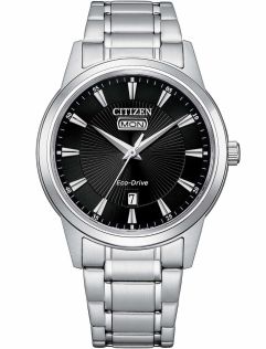 Citizen Eco-Drive meeste käekell terasest päev/kuupäev | Must päikesekiire sihverplaat | AW0100-86E