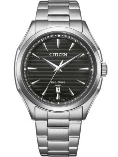 Citizen Eco-Drive meeste käekell terasest triibulise sihverplaadi ja J810 mehhanismiga | AW1750-85E
