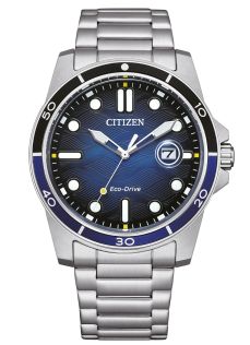 Citizen Eco-Drive meeste käekell terasest | Sinine laine sihverplaat sukeldumisrõngaga | AW1810-85L