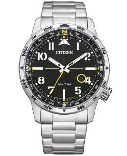 Citizen Eco-Drive meeste käekell terasest kompassiga | Piloodi disain araabia numbritega ja 100m veekindlus | BM7550-87E