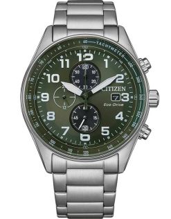 Citizen spordikell Eco-Drive kronograafi ja militaarrohelise sihverplaadiga | CA0770-72X
