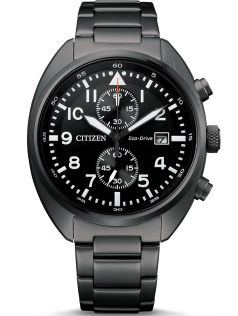 Citizen Eco-drive kronograaf hallist IP-terasest | Must militaarne disain koos kronograafi ja 7-kuulise käiguvaruga | CA7047-86E