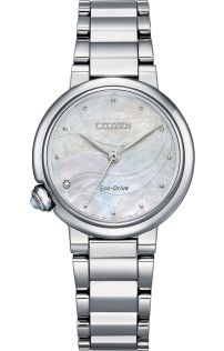 Citizen Eco-drive naiste käekell teemantide ja pärlmutteriga | Elegantne teraskell vääriskividega kroonil ja kuuekuuline käiguvaru | EM0910-80D