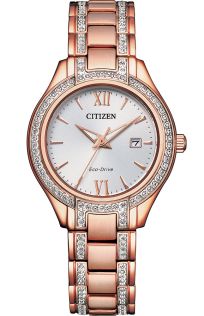 Citizen Silhouette Crystal naistekäekell Eco-Drive'i ja kristallidega roosa PVD | FE1233-52A