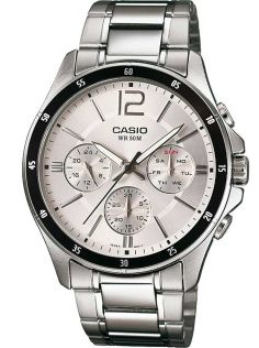 Hõbedane roostevabast terasest Casio kronograaf päevakuva ja kuupäevaga | MTP-1374PD-7AVEF