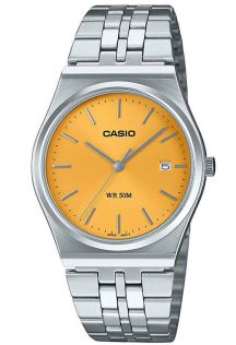 Retro kollane Casio terasest minimalistlik käekell kuupäevakuvaga | MTP-B145D-9AVEF