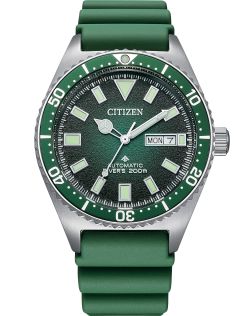 Citizen Promaster automaatne sukeldumiskell rohelise sihverplaadi ja kummirihmaga | NY0121-09X