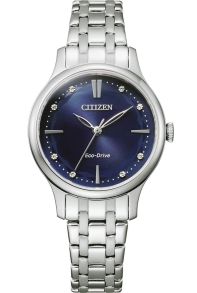 Citizen Eco-Drive naiste käekell terasest | Sinine sihverplaat kristallmarkeerijatega | EM0890-85L