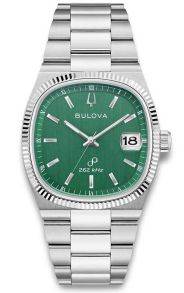 Retro inspireeritud meeste käekell Bulova'lt rohelise sihverplaadi ja kõrgtäpsusega kvartsmehhanismiga - Super Seville Collection | 96B439