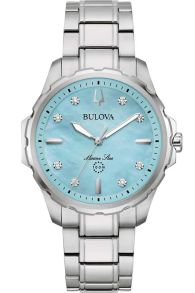Elegant naistekäekell Bulova diamentidega ja sinise pärlmutterkettaga roostevabast terasest - Marine Star Collection | 96P248