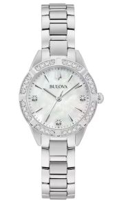 Elegant naistekäekell Bulova, millel on pärlmutter sihverplaat ja 19 teemanti roostevabast terasest - Sutton Collection | 96R253