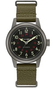 Bulova Hack Watch automaatne militaarne kell 24-tunnise kuvaga ja rohelise nahkrihmaga | 98A255