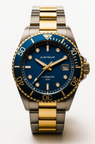 Elegant automaatne sukeldumiskell sinise sihverplaadi, sobiva sinise bezeliga ja kahevärvilise terasest ja kullast rihmaga nõudlikule mehele | AIW8305