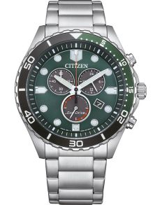 Citizen Eco-Drive kronograaf terasest H500 mehhanismiga ja rohelise sihverplaadiga | AT2561-81X
