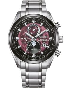 Citizen Tsuki-yomi Super Titanium raadiojuhitav meeste käekell | Kuu faas punase sihverplaadiga | BY1018-80X