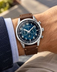 Citizen Eco-Drive meeste käekell kronograafi ja nahkrihmaga | CA4420-13L