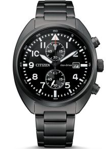 Citizen Eco-drive kronograaf hallist IP-terasest | Must militaarne disain koos kronograafi ja 7-kuulise käiguvaruga | CA7047-86E