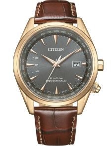 Citizen Eco-Drive raadiojuhitav meeste käekell | Roosa kullaga teras pruun nahkrihm | CB0273-11H