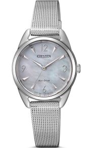 Citizen Eco-Drive naiste käekell pärlmutterist sihverplaadi ja võrgurihmaga | EM0681-85