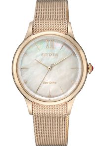 Citizen Eco-Drive naistekäekell pärlmutterist sihverplaadi ja võrgust rihmaga | EM0813-86Y