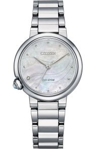 Citizen Eco-drive naiste käekell teemantide ja pärlmutteriga | Elegantne teraskell vääriskividega kroonil ja kuuekuuline käiguvaru | EM0910-80D