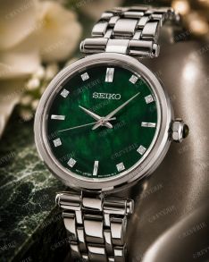 Seiko 8 Diamonds Sapphire Green Mother-of-Pearl Ladies 29mm