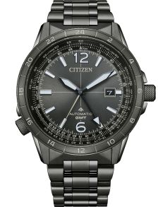 Citizen Promaster automaatne GMT piloodikell mustast terasest kahe ajavööndi ja lennufunktsioonidega | NB6045-51H