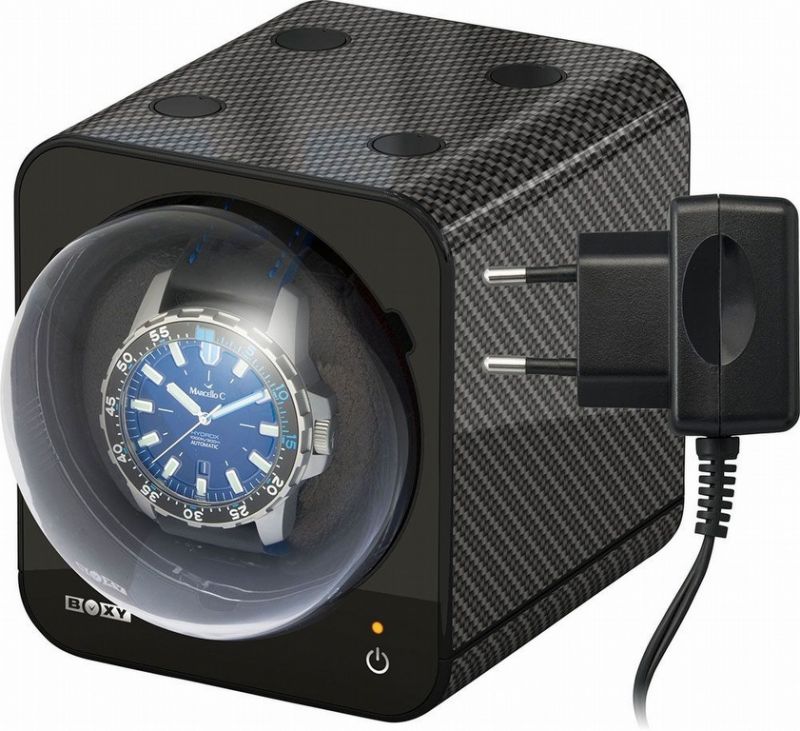 Beco Boxy Fancy Brick watchwinder for one watch carbon combinable with adapter