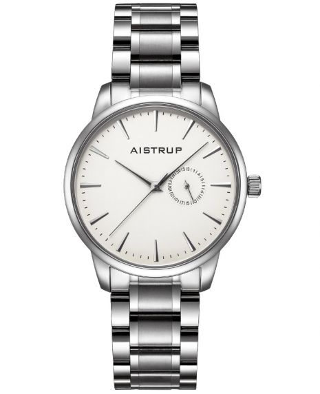 Elegant meeste käekell valge sihverplaadiga, kuupäeva kuvamine ja minimalistliku disainiga roostevabast terasest rihm | Aistrup Rounded Elegance AIW8201