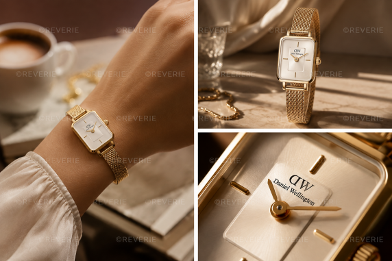 Daniel Wellington Ladies Golden Rectangular Mesh 15mm