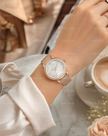 Citizen Eco-Drive naistekäekell pärlmutterist sihverplaadi ja võrgust rihmaga | EM0813-86Y