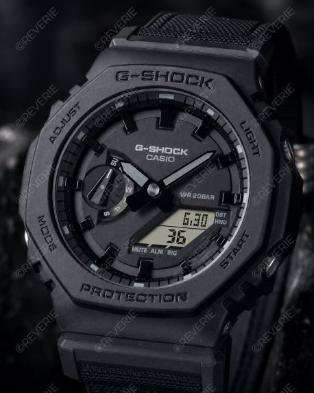 Must sõjaväe stiilis G-SHOCK kell süsiniktuuma kaitse ja Cordura rihmaga | GA-2100BCE-1AER