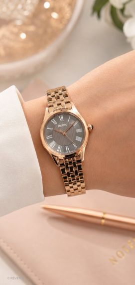 Seiko Rosegold Sapphire Petite Cabochon Crown 29mm